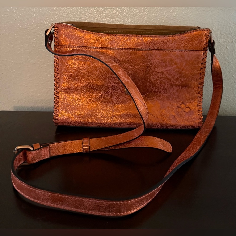 Patricia Nash Sarola Leather Crossbody Bag Burnt Coral Metallic Tooled Purse - Picture 6 of 10